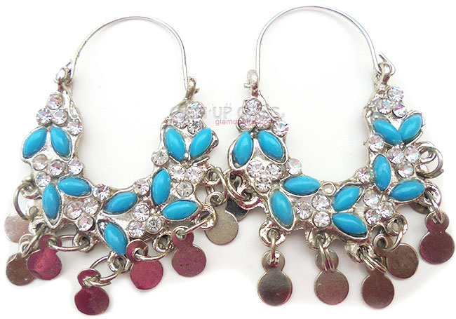 Traditional Feroza Style and White Rhinestone Earrings