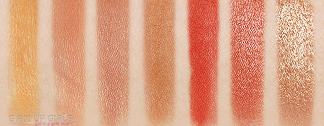 Morphe X Jaclyn Hill Eyeshadow Palette swatche second row L-R: Creamscicle, Butter, Pooter, Pukey, Hunts, Firework, Queen