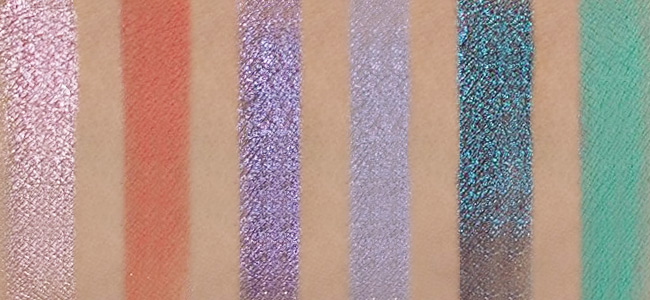 Huda Beauty Mercury Retrograd Swatches of Cosmic, Utopio, Ultraviolet, Nebula, Mercury, Haze